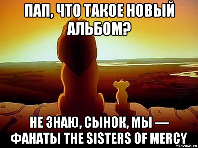 пап, что такое новый альбом? не знаю, сынок, мы — фанаты the sisters of mercy, Мем  король лев