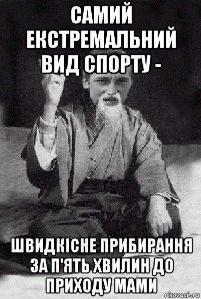 самий екстремальний вид спорту - швидкісне прибирання за п'ять хвилин до приходу мами, Мем Мудрий паца