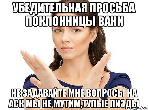 убедительная просьба поклонницы вани не задавайте мне вопросы на аск мы не мутим,тупые пизды, Мем Огромная просьба