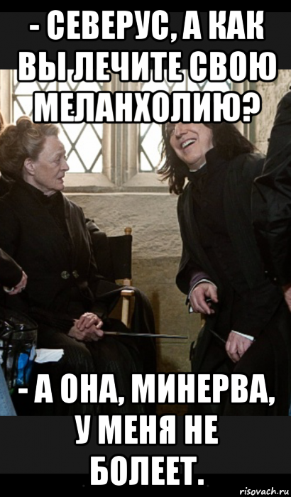 - северус, а как вы лечите свою меланхолию? - а она, минерва, у меня не болеет., Мем  Снейп