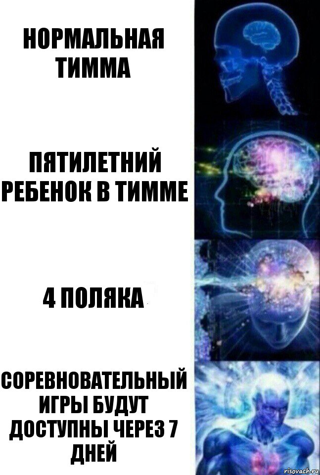 Нормальная тимма Пятилетний ребенок в тимме 4 поляка Соревновательный игры будут доступны через 7 дней, Комикс  Сверхразум