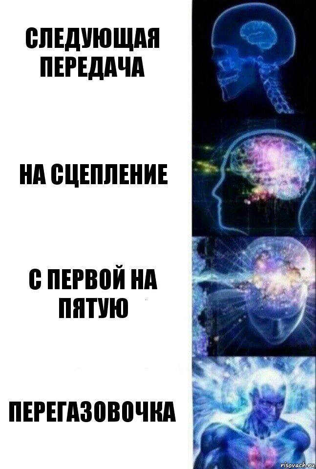 Следующая передача На сцепление С первой на пятую Перегазовочка, Комикс  Сверхразум