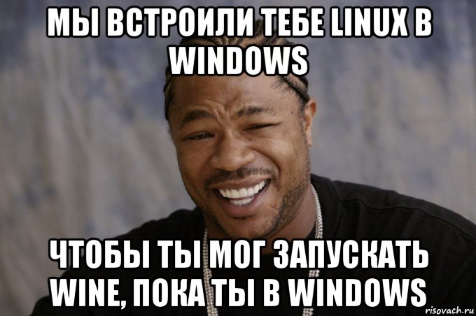 мы встроили тебе linux в windows чтобы ты мог запускать wine, пока ты в windows