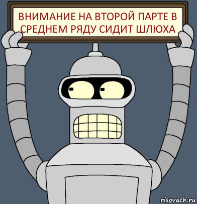 Внимание на второй парте в среднем ряду Сидит Шлюха, Комикс Бендер с плакатом