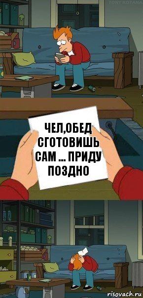 Чел,Обед сгоtовишь сам ... Приду поздно, Комикс  Фрай с запиской