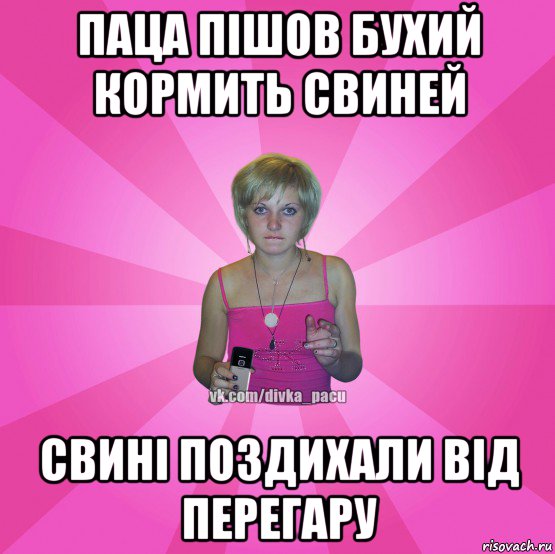 паца пішов бухий кормить свиней свині поздихали від перегару, Мем Чотка Мала