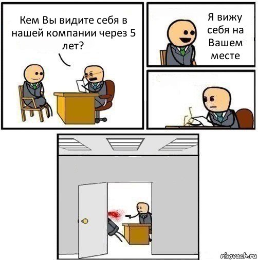 Кем Вы видите себя в нашей компании через 5 лет? Я вижу себя на Вашем месте  , Комикс   Не приняты