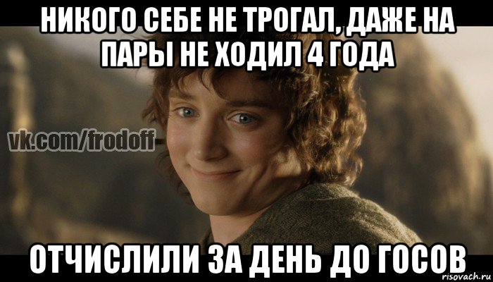 никого себе не трогал, даже на пары не ходил 4 года отчислили за день до госов, Мем  Фродо