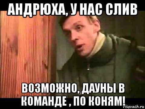 андрюха, у нас слив возможно, дауны в команде , по коням!, Мем Ларин по коням