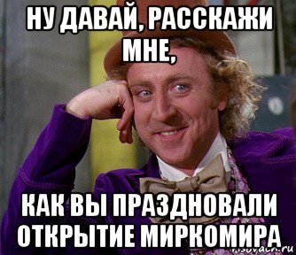 ну давай, расскажи мне, как вы праздновали открытие миркомира, Мем мое лицо