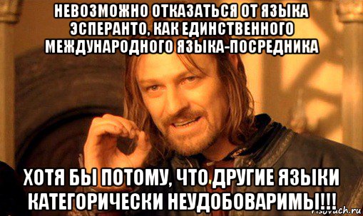 невозможно отказаться от языка эсперанто, как единственного международного языка-посредника хотя бы потому, что другие языки категорически неудобоваримы!!!, Мем Нельзя просто так взять и (Боромир мем)