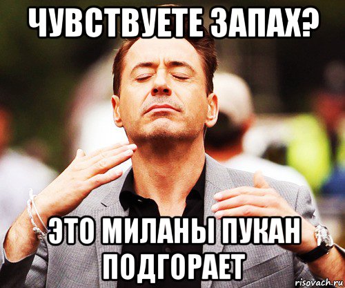 чувствуете запах? это миланы пукан подгорает, Мем   Дауни-младший нюхает