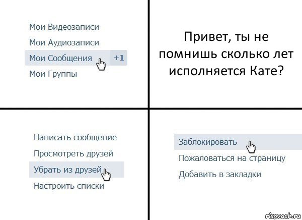 Привет, ты не помнишь сколько лет исполняется Кате?, Комикс  Удалить из друзей