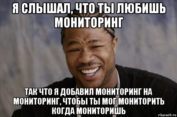 я слышал, что ты любишь мониторинг так что я добавил мониторинг на мониторинг, чтобы ты мог мониторить когда мониторишь