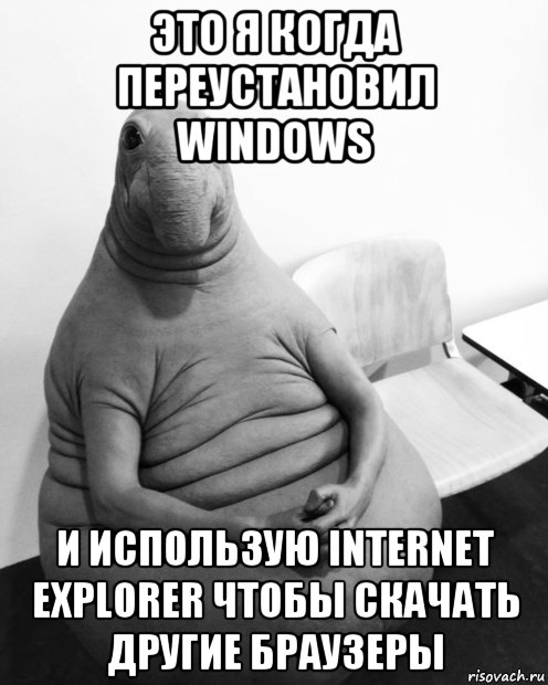 это я когда переустановил windows и использую internet explorer чтобы скачать другие браузеры, Мем  Ждун