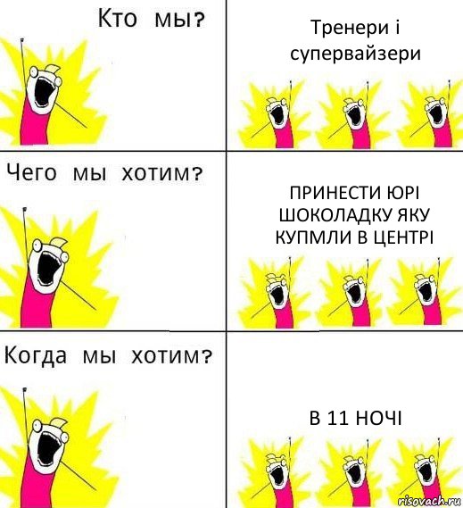 Тренери і супервайзери Принести Юрі шоколадку яку купмли в центрі В 11 ночі, Комикс Что мы хотим