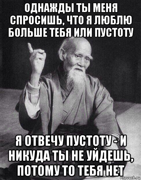 однажды ты меня спросишь, что я люблю больше тебя или пустоту я отвечу пустоту - и никуда ты не уйдешь, потому то тебя нет, Мем Монах-мудрец (сэнсей)