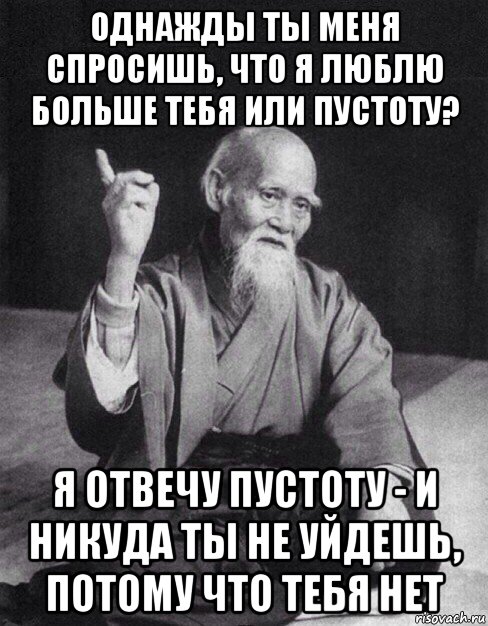 однажды ты меня спросишь, что я люблю больше тебя или пустоту? я отвечу пустоту - и никуда ты не уйдешь, потому что тебя нет, Мем Монах-мудрец (сэнсей)