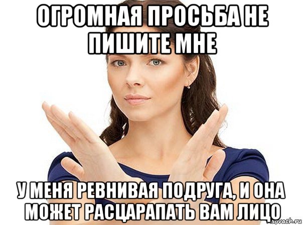 огромная просьба не пишите мне у меня ревнивая подруга, и она может расцарапать вам лицо, Мем Огромная просьба