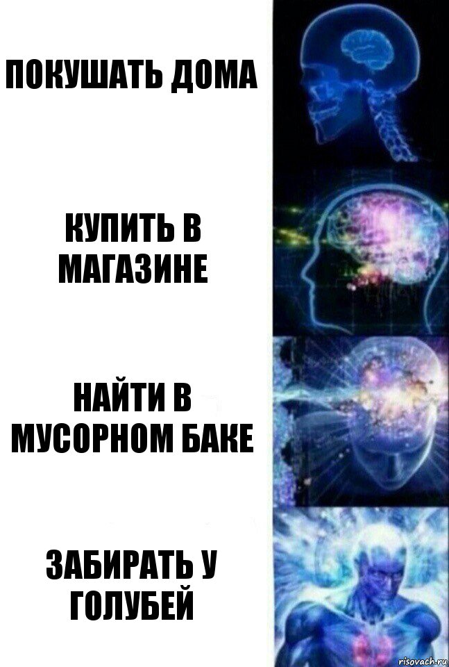 Покушать дома Купить в магазине Найти в мусорном баке Забирать у голубей, Комикс  Сверхразум