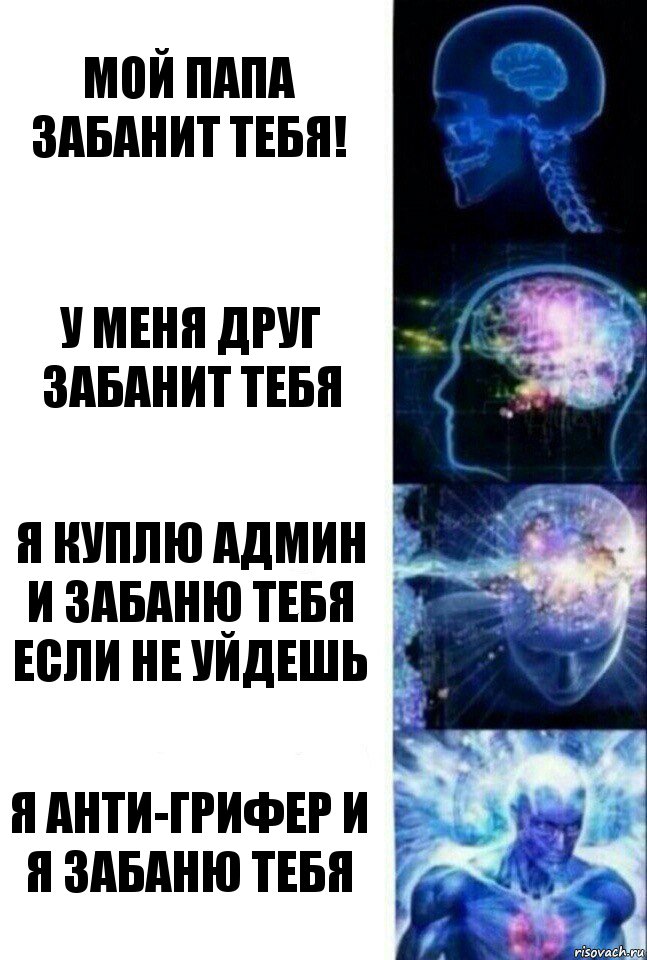 Мой папа забанит тебя! У меня друг забанит тебя Я куплю админ и забаню тебя если не уйдешь Я анти-грифер и я забаню тебя, Комикс  Сверхразум