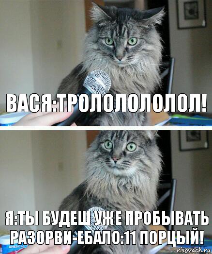 Вася:трололололол! я:ты будеш уже пробывать разорви-ебало:11 порцый!, Комикс  кот с микрофоном