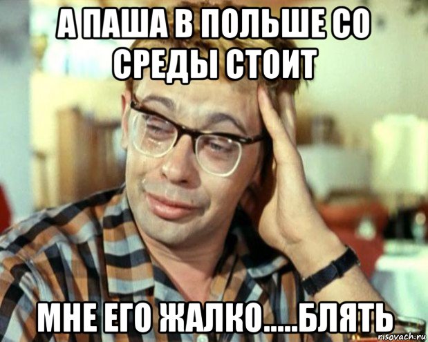 а паша в польше со среды стоит мне его жалко.....блять, Мем Шурик (птичку жалко)