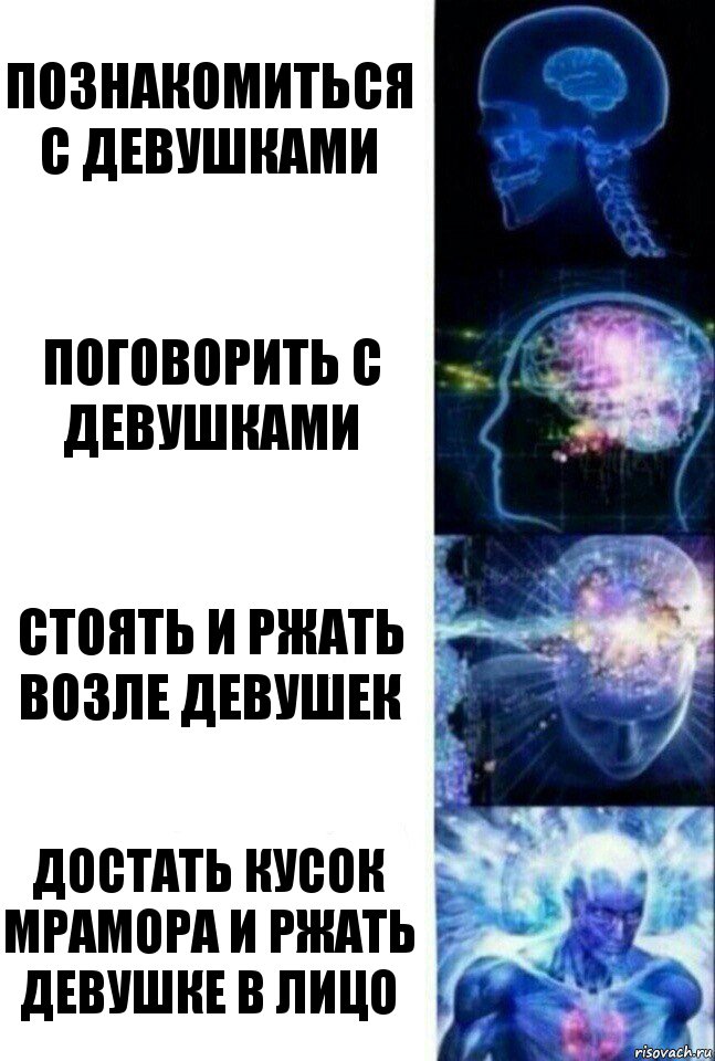 Познакомиться с девушками Поговорить с девушками Стоять и ржать возле девушек Достать кусок мрамора и ржать девушке в лицо, Комикс  Сверхразум