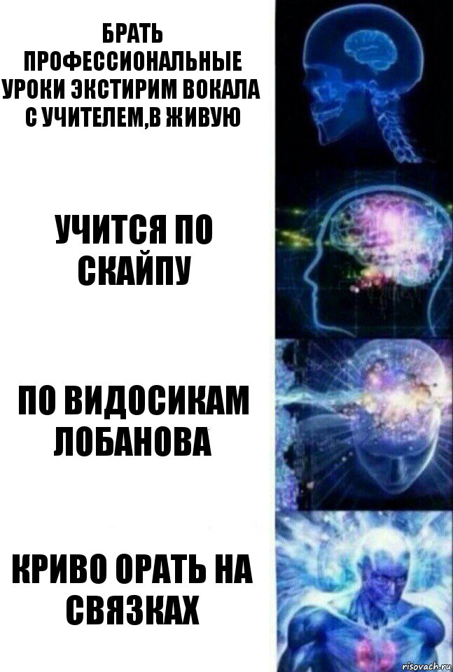 брать профессиональные уроки экстирим вокала с учителем,в живую учится по скайпу по видосикам лобанова криво орать на связках, Комикс  Сверхразум