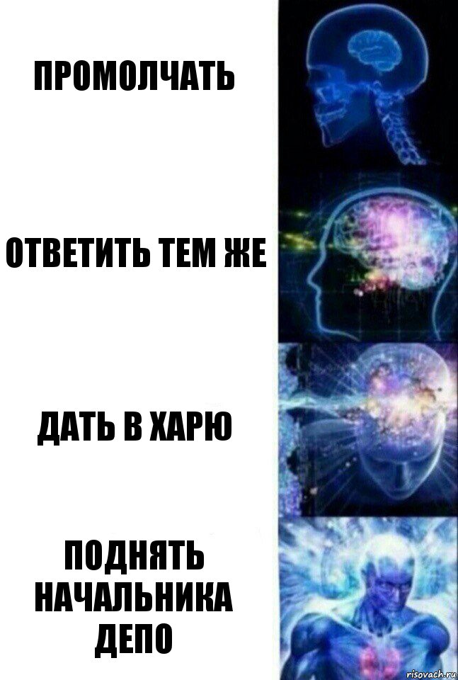 Промолчать Ответить тем же Дать в харю Поднять начальника депо, Комикс  Сверхразум