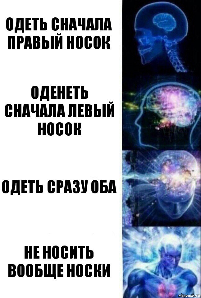 Одеть сначала правый носок Оденеть сначала левый носок Одеть сразу оба Не носить вообще носки, Комикс  Сверхразум