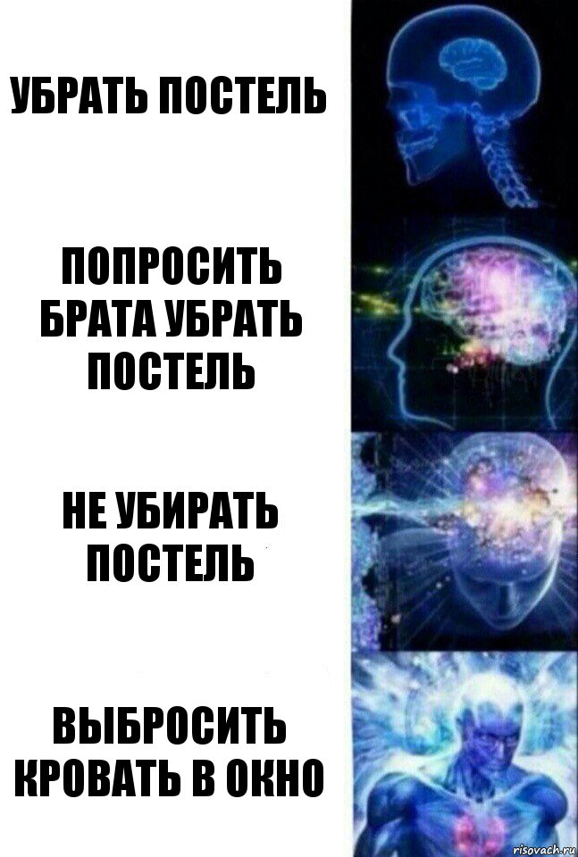 Убрать постель Попросить брата убрать постель Не убирать постель Выбросить кровать в окно, Комикс  Сверхразум