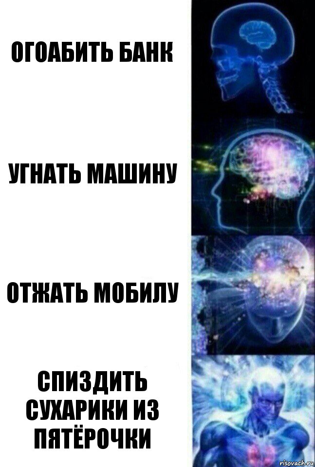 Огоабить банк Угнать машину Отжать мобилу Спиздить сухарики из пятёрочки, Комикс  Сверхразум