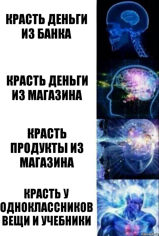 Красть деньги из банка Красть деньги из магазина Красть продукты из магазина Красть у одноклассников вещи и учебники, Комикс  Сверхразум