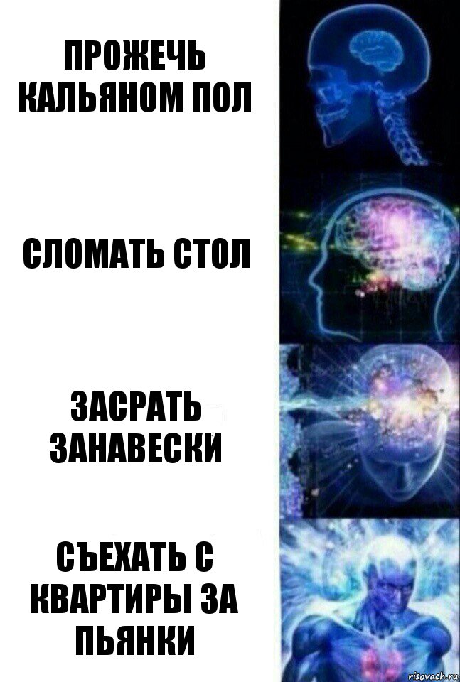 прожечь кальяном пол сломать стол засрать занавески съехать с квартиры за пьянки, Комикс  Сверхразум