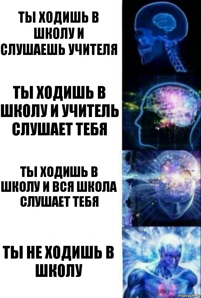 ты ходишь в школу и слушаешь учителя ты ходишь в школу и учитель слушает тебя ты ходишь в школу и вся школа слушает тебя ты не ходишь в школу, Комикс  Сверхразум