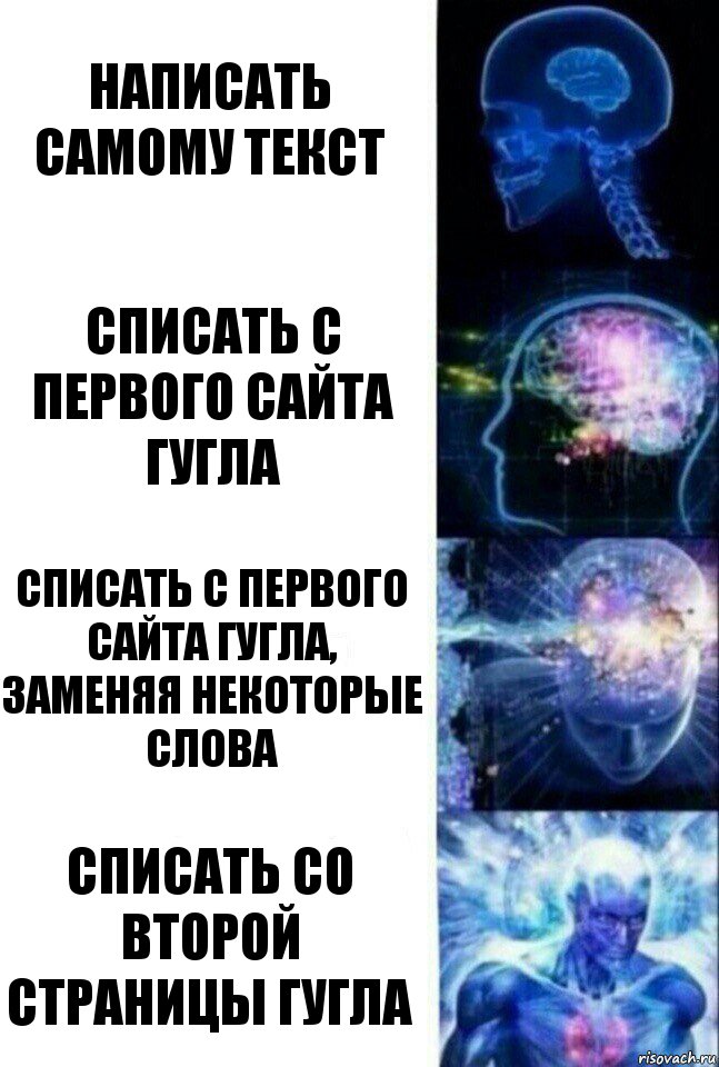 написать самому текст списать с первого сайта гугла списать с первого сайта гугла, заменяя некоторые слова списать со второй страницы гугла, Комикс  Сверхразум