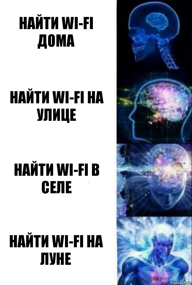 найти Wi-Fi дома найти Wi-Fi на улице найти Wi-Fi в селе найти Wi-Fi на луне, Комикс  Сверхразум