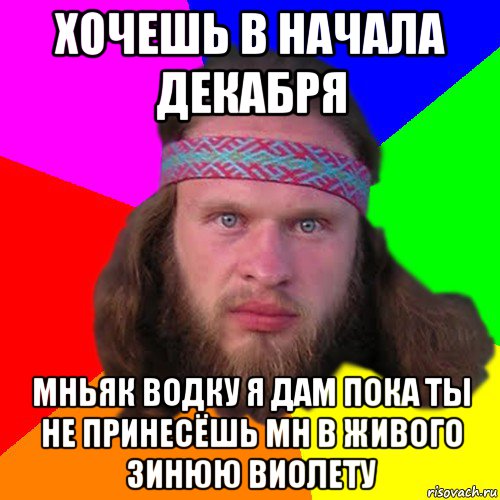 хочешь в начала декабря мньяк водку я дам пока ты не принесёшь мн в живого зинюю виолету, Мем Типичный долбослав