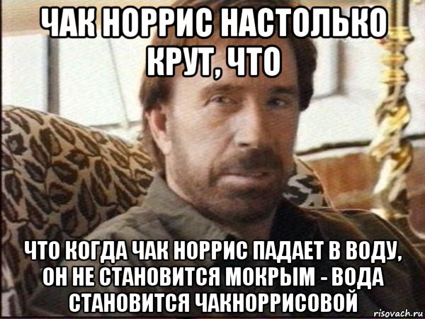 чак норрис настолько крут, что что когда чак норрис падает в воду, он не становится мокрым - вода становится чакноррисовой, Мем чак норрис