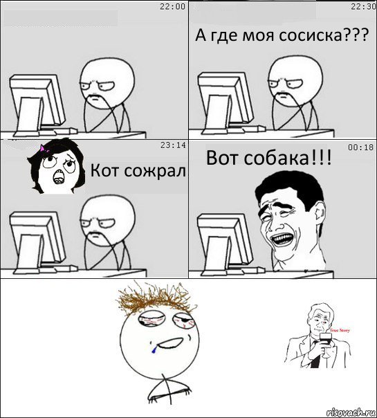  А где моя сосиска??? Кот сожрал Вот собака!!! 