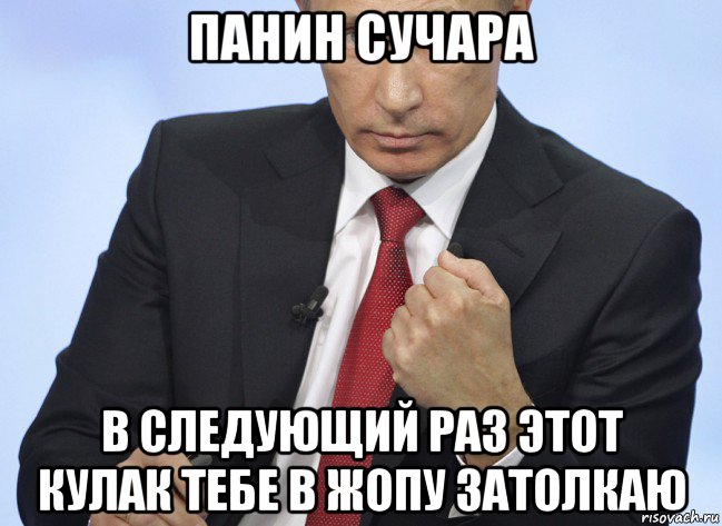 панин сучара в следующий раз этот кулак тебе в жопу затолкаю, Мем Путин показывает кулак