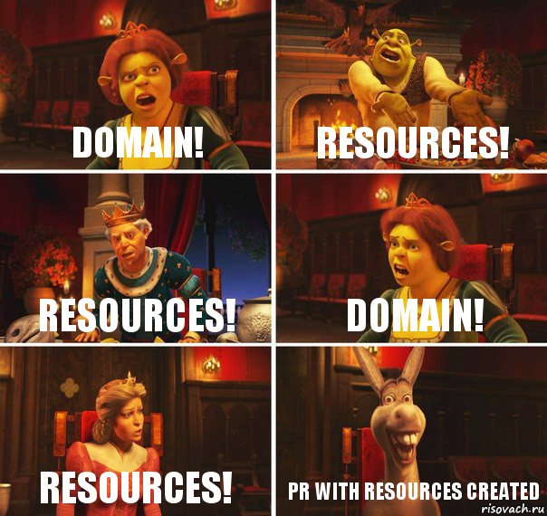 Domain! resources! resources! Domain! resources! PR with resources created, Комикс  Шрек Фиона Гарольд Осел