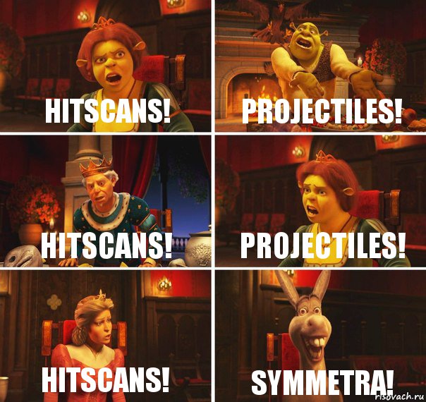 HITSCANS! PROJECTILES! HITSCANS! PROJECTILES! HITSCANS! SYMMETRA!, Комикс  Шрек Фиона Гарольд Осел