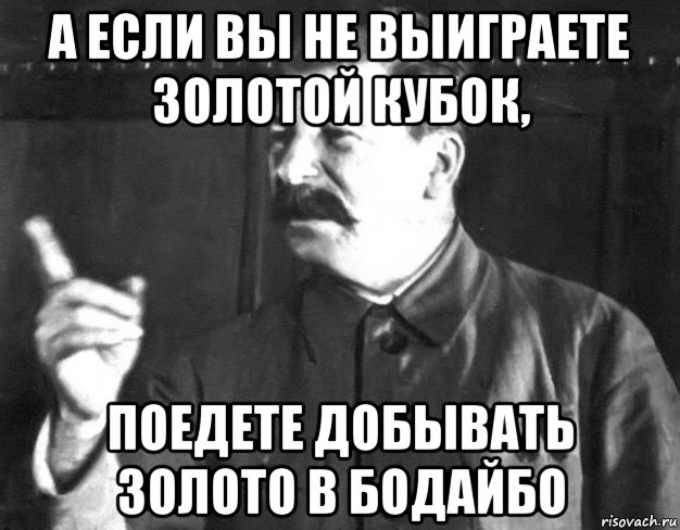 а если вы не выиграете золотой кубок, поедете добывать золото в бодайбо