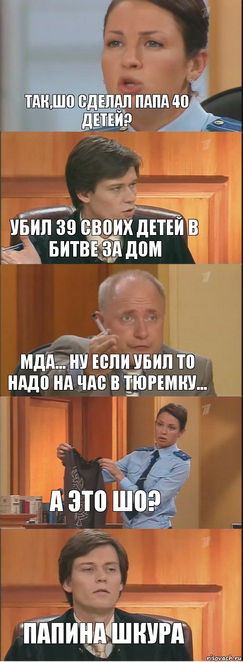 так,шо сделал папа 40 детей? убил 39 своих детей в битве за дом Мда... ну если убил то надо на час в тюремку... а это шо? папина шкура