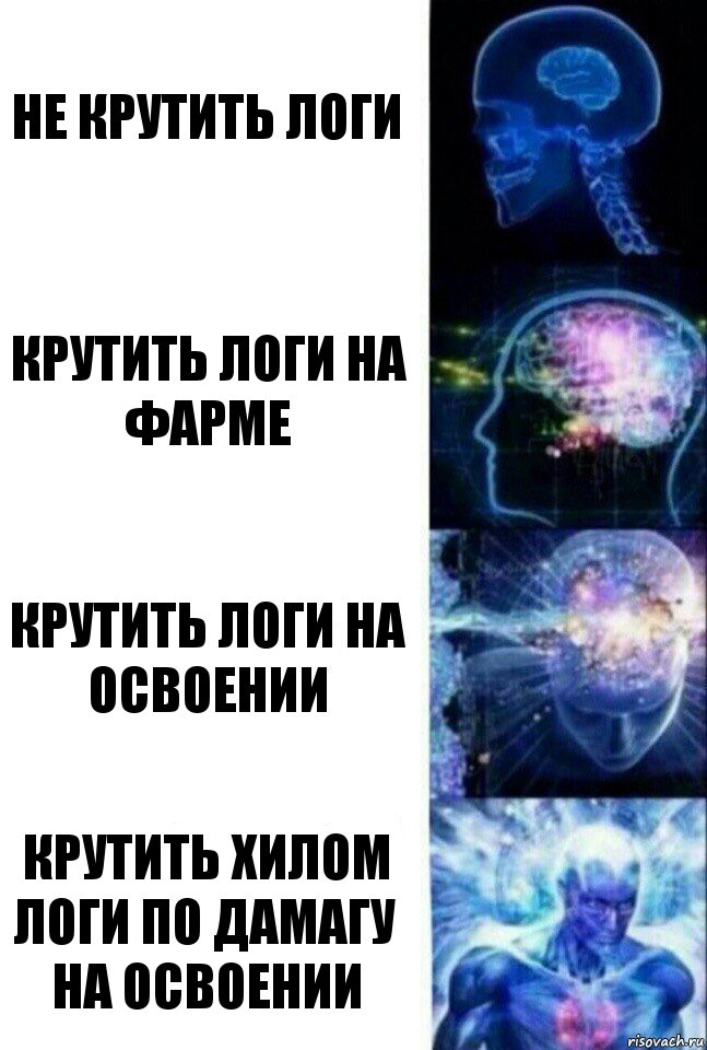 Не крутить логи Крутить логи на фарме Крутить логи на освоении Крутить хилом логи по дамагу на освоении, Комикс  Сверхразум