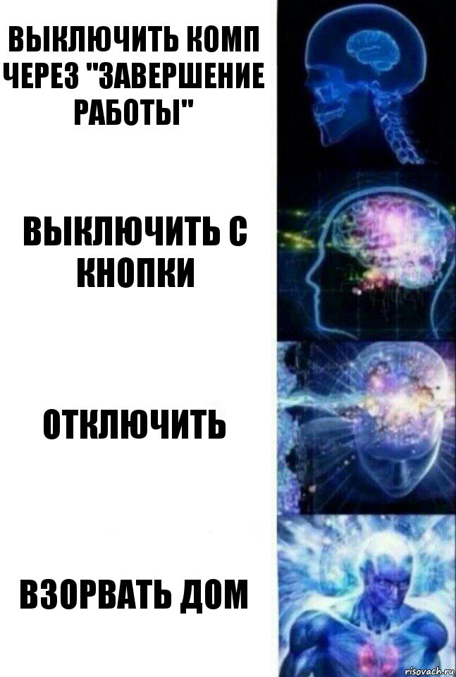 Выключить комп через "Завершение работы" Выключить с кнопки Отключить Взорвать дом, Комикс  Сверхразум