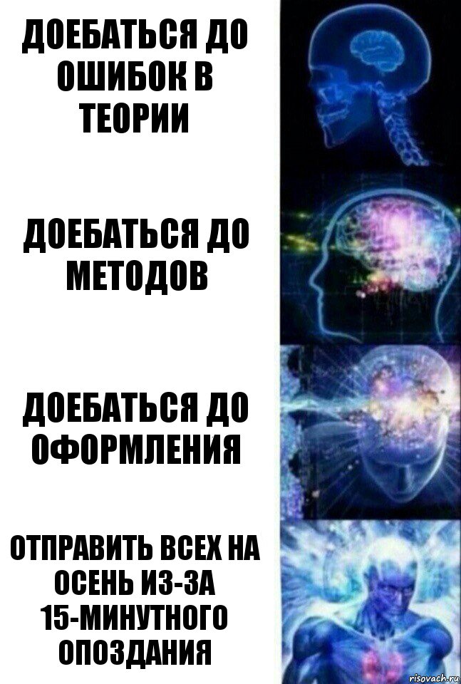 Доебаться до ошибок в теории Доебаться до методов Доебаться до оформления Отправить всех на осень из-за 15-минутного опоздания, Комикс  Сверхразум