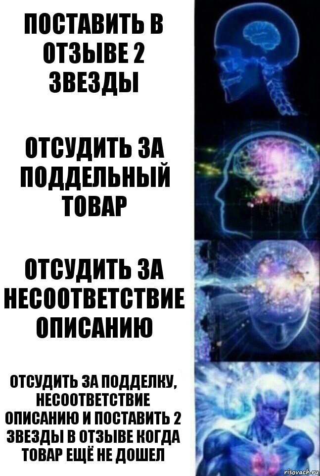 Поставить в отзыве 2 звезды Отсудить за поддельный товар Отсудить за несоответствие описанию Отсудить за подделку, несоответствие описанию и поставить 2 звезды в отзыве когда товар ещё не дошел, Комикс  Сверхразум